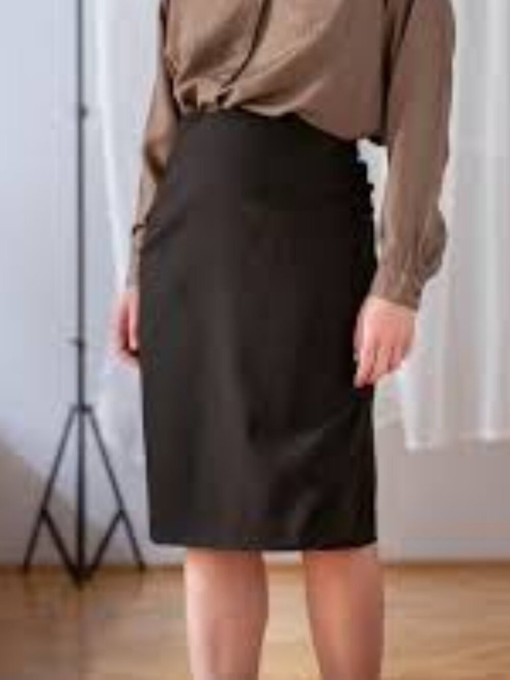 Eileen Fisher Wool Straight Pencil Skirt, Dark Brown Italian Yarn - Size XL
